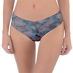 Marble Light Gray With Bright Cyan Blue Veins Texture Floor Background Retro Neon 80s Style Neon Colors Print Luxuous Real Marble Reversible Classic Bikini Bottoms by genx