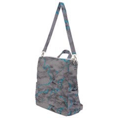 Marble Light Gray With Bright Cyan Blue Veins Texture Floor Background Retro Neon 80s Style Neon Colors Print Luxuous Real Marble Crossbody Backpack by genx