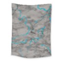 Marble light gray with bright cyan blue veins texture floor background retro neon 80s style neon colors print luxuous real marble Medium Tapestry View1