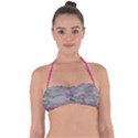 Marble light gray with bright magenta pink veins texture floor background retro neon 80s style neon colors print luxuous real marble Halter Bandeau Bikini Top View1