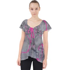 Marble Light Gray With Bright Magenta Pink Veins Texture Floor Background Retro Neon 80s Style Neon Colors Print Luxuous Real Marble Lace Front Dolly Top by genx