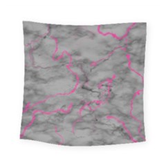 Marble Light Gray With Bright Magenta Pink Veins Texture Floor Background Retro Neon 80s Style Neon Colors Print Luxuous Real Marble Square Tapestry (small) by genx