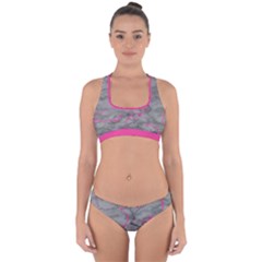 Marble Light Gray With Bright Magenta Pink Veins Texture Floor Background Retro Neon 80s Style Neon Colors Print Luxuous Real Marble Cross Back Hipster Bikini Set by genx