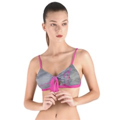Marble Light Gray With Bright Magenta Pink Veins Texture Floor Background Retro Neon 80s Style Neon Colors Print Luxuous Real Marble Tie Up Cut Bikini Top by genx