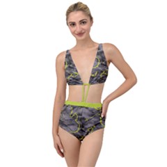 Marble Light Gray With Green Lime Veins Texture Floor Background Retro Neon 80s Style Neon Colors Print Luxuous Real Marble Tied Up Two Piece Swimsuit by genx