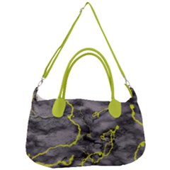 Marble Light Gray With Green Lime Veins Texture Floor Background Retro Neon 80s Style Neon Colors Print Luxuous Real Marble Removal Strap Handbag by genx