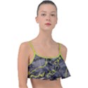 Marble light gray with green lime veins texture floor background retro neon 80s style neon colors print luxuous real marble Frill Bikini Top View1