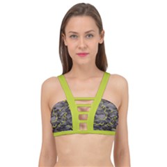 Marble Light Gray With Green Lime Veins Texture Floor Background Retro Neon 80s Style Neon Colors Print Luxuous Real Marble Cage Up Bikini Top by genx