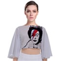 Banksy graffiti UK England God Save the Queen Elisabeth with David Bowie rockband face makeup Ziggy Stardust Tie Back Butterfly Sleeve Chiffon Top View1