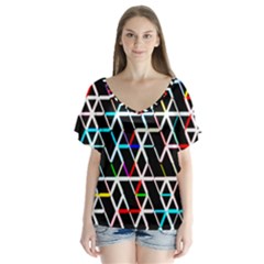 Abstrait Neon V-neck Flutter Sleeve Top by kcreatif