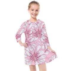 Pink Flowers Kids  Quarter Sleeve Shirt Dress by Sobalvarro