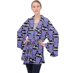 Cute Black Cat Pattern Long Sleeve Velvet Kimono  by Valentinaart