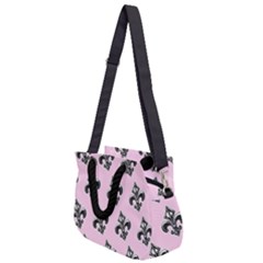 French France Fleur De Lys Metal Pattern Black And White Antique Vintage Pink And Black Rocker Rope Handles Shoulder Strap Bag by Quebec