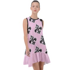 French France Fleur De Lys Metal Pattern Black And White Antique Vintage Pink And Black Rocker Frill Swing Dress by Quebec
