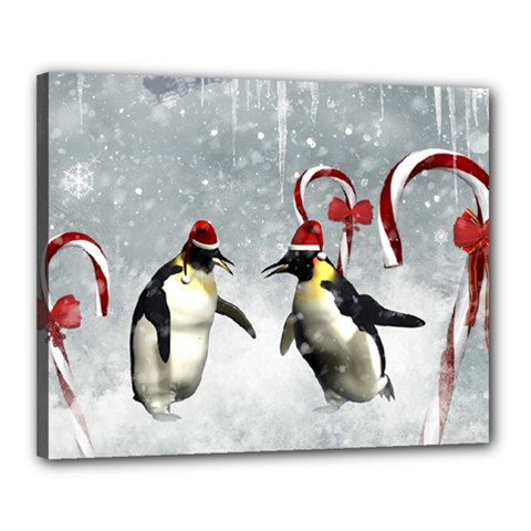 Funny Penguin In A Winter Landscape Canvas 20  X 16  (stretched) by FantasyWorld7