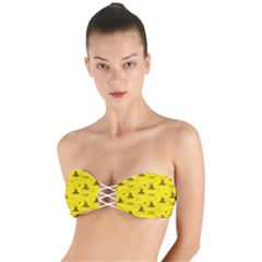 Gadsden Flag Don t Tread On Me Yellow And Black Pattern With American Stars Twist Bandeau Bikini Top by snek