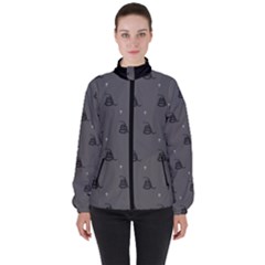 Gadsden Flag Don t Tread On Me Black And Gray Snake And Metal Gothic Crosses Women s High Neck Windbreaker by snek