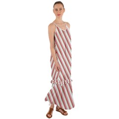 White Candy Cane Pattern With Red And Thin Green Festive Christmas Stripes Cami Maxi Ruffle Chiffon Dress by genx