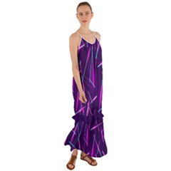 Retrowave Aesthetic Vaporwave Retro Memphis Pattern 80s Design Geometric Shapes Futurist Purple Pink Blue Neon Light Cami Maxi Ruffle Chiffon Dress by genx