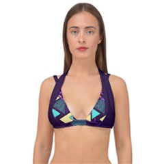 Retrowave Aesthetic Vaporwave Retro Memphis Triangle Pattern 80s Yellow Turquoise Purple Double Strap Halter Bikini Top by genx