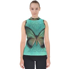 Butterfly Background Vintage Old Grunge Mock Neck Shell Top by Amaryn4rt