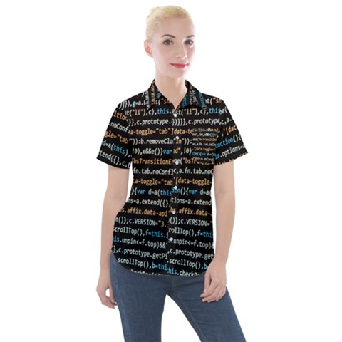 Close Up Code Coding Computer Women s Short Sleeve Pocket Shirt by Amaryn4rt