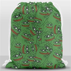 Pepe The Frog Perfect A-ok Handsign Pattern Praise Kek Kekistan Smug Smile Meme Green Background Drawstring Bag (large) by snek