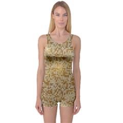 Retro Gold Glitters Golden Disco Ball Optical Illusion One Piece Boyleg Swimsuit by genx