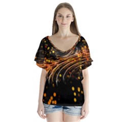 Abstract Background Particles Wave V-neck Flutter Sleeve Top by Wegoenart