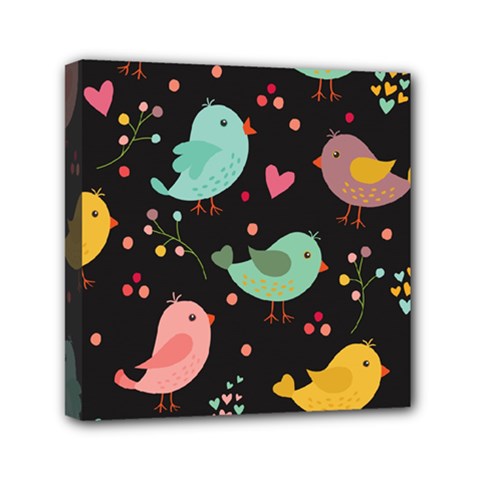 Birds Cute Pattern Background Mini Canvas 6  X 6  (stretched) by Vaneshart