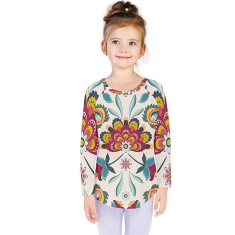 Baatik Print  Kids  Long Sleeve Tee by designsbymallika