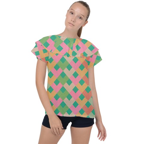 Abstract Seamlesspattern Graphic Lines Vintage Background Grunge Pattern Colorful Ruffle Collar Chiffon Blouse by Vaneshart