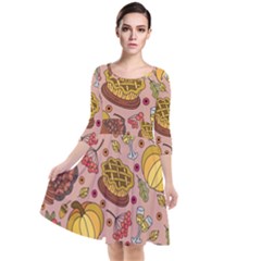 Thanksgiving Pattern Quarter Sleeve Waist Band Dress by Sobalvarro