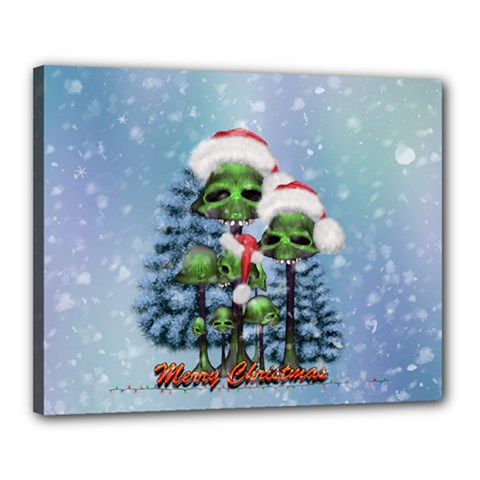 Merry Christmas, Funny Mushroom With Christmas Hat Canvas 20  X 16  (stretched) by FantasyWorld7