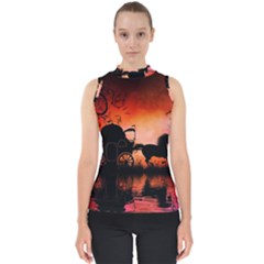 Drive In The Night By Carriage Mock Neck Shell Top by FantasyWorld7