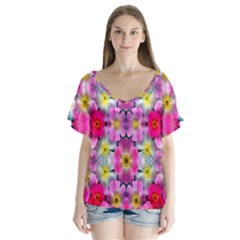 Ab 107 V-neck Flutter Sleeve Top by ArtworkByPatrick