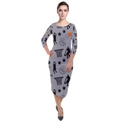 Slam Dunk Basketball Gray Quarter Sleeve Midi Velour Bodycon Dress by mccallacoulturesports
