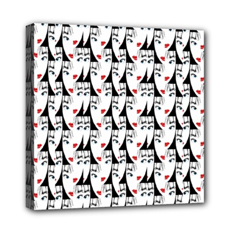 Cartoon Style Asian Woman Portrait Collage Pattern Mini Canvas 8  X 8  (stretched) by dflcprintsclothing