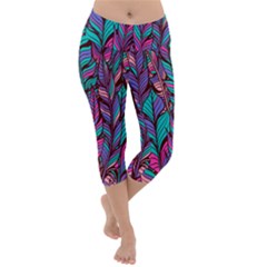 Boho Chic Pattern Lightweight Velour Capri Yoga Leggings by designsbymallika