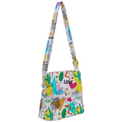 Doodle Pattern Zipper Messenger Bag by designsbymallika