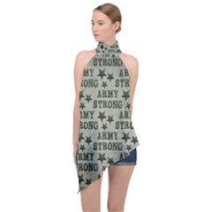 Army Stong Military Halter Asymmetric Satin Top by McCallaCoultureArmyShop
