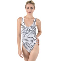 Phone Communication Technology High Leg Strappy Swimsuit by HermanTelo