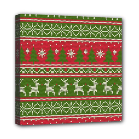 Christmas Knitting Pattern Mini Canvas 8  X 8  (stretched) by Vaneshart