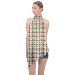 Chrix Pat Beige Halter Asymmetric Satin Top by snowwhitegirl