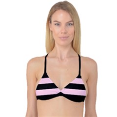 Black And Light Pastel Pink Large Stripes Goth Mime French Style Reversible Tri Bikini Top by genx