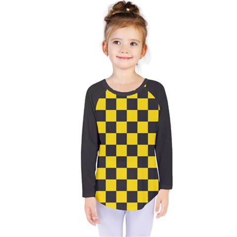 Checkerboard Pattern Black And Yellow Ancap Libertarian Kids  Long Sleeve Tee by snek
