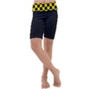 Checkerboard Pattern Black and Yellow Ancap Libertarian Kids  Lightweight Velour Cropped Yoga Leggings View1