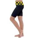 Checkerboard Pattern Black and Yellow Ancap Libertarian Kids  Lightweight Velour Cropped Yoga Leggings View2