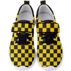 Checkerboard Pattern Black And Yellow Ancap Libertarian Men s Velcro Strap Shoes by snek
