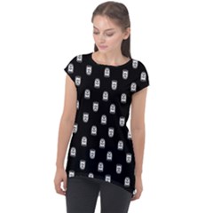Sketchy Cartoon Ghost Drawing Motif Pattern Cap Sleeve High Low Top by dflcprintsclothing